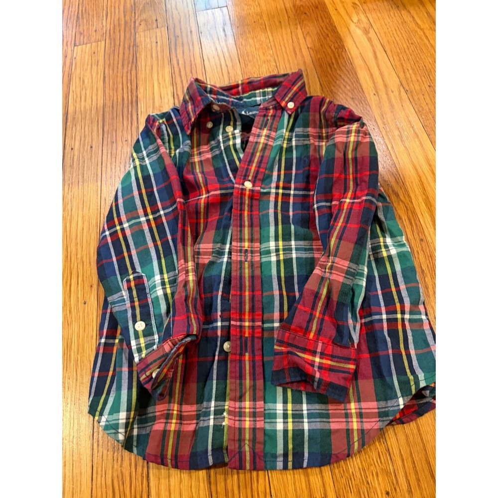 Ralph Lauren Boys Multi Color Plaid Button Down Shirt Long Sleeve Cotton 3T